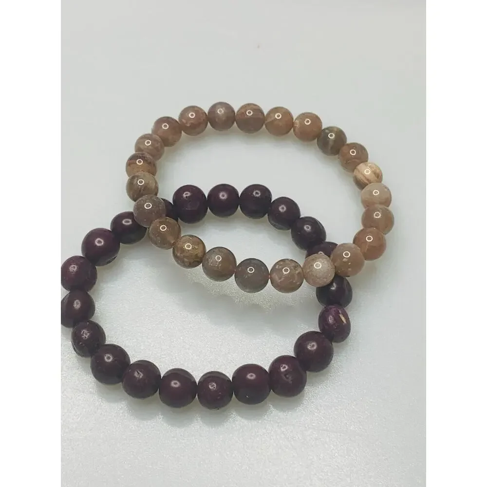 Set of 2 Stretch Bracelets, Glass & Large Seed Beads